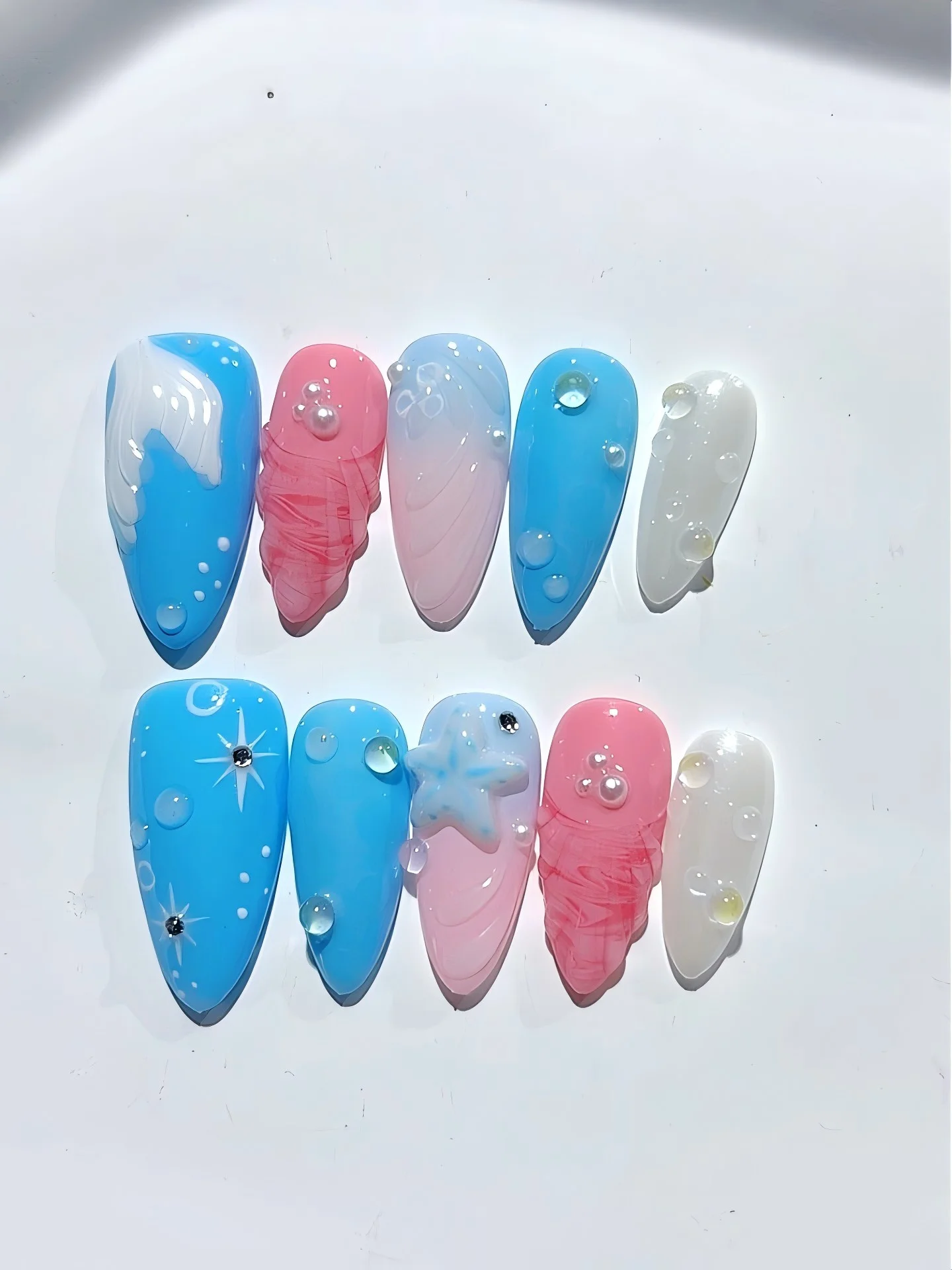 

French Ocean Style Series Starfish Fish Tail Hand Painted Art Fashion Nail Art (D391)