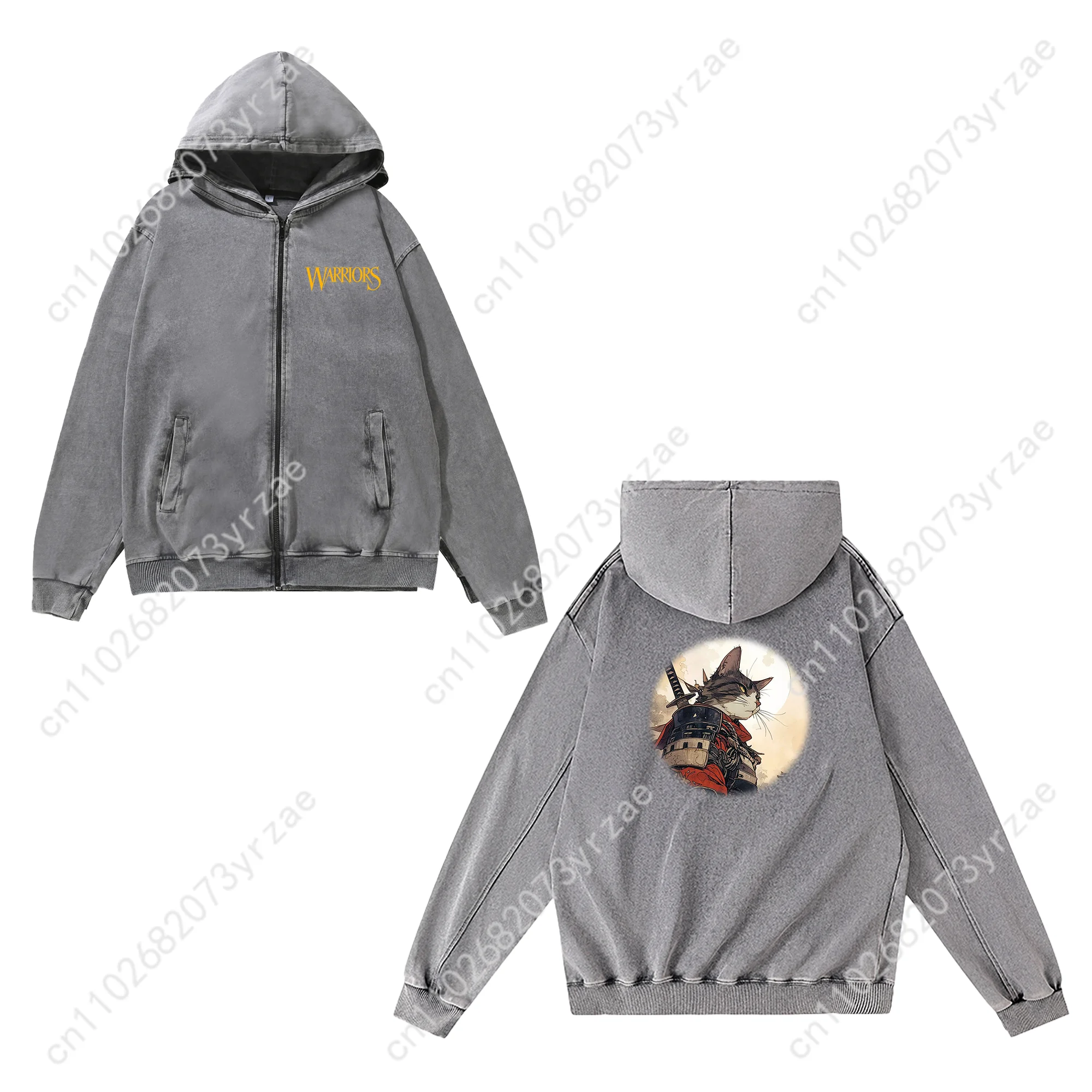 Sudadera con cremallera de guerrero de gato para hombre y mujer, sudaderas con capucha Retro para adolescentes, jersey Vintage, sudadera con bolsillo, chaqueta hecha a medida con cremallera completa