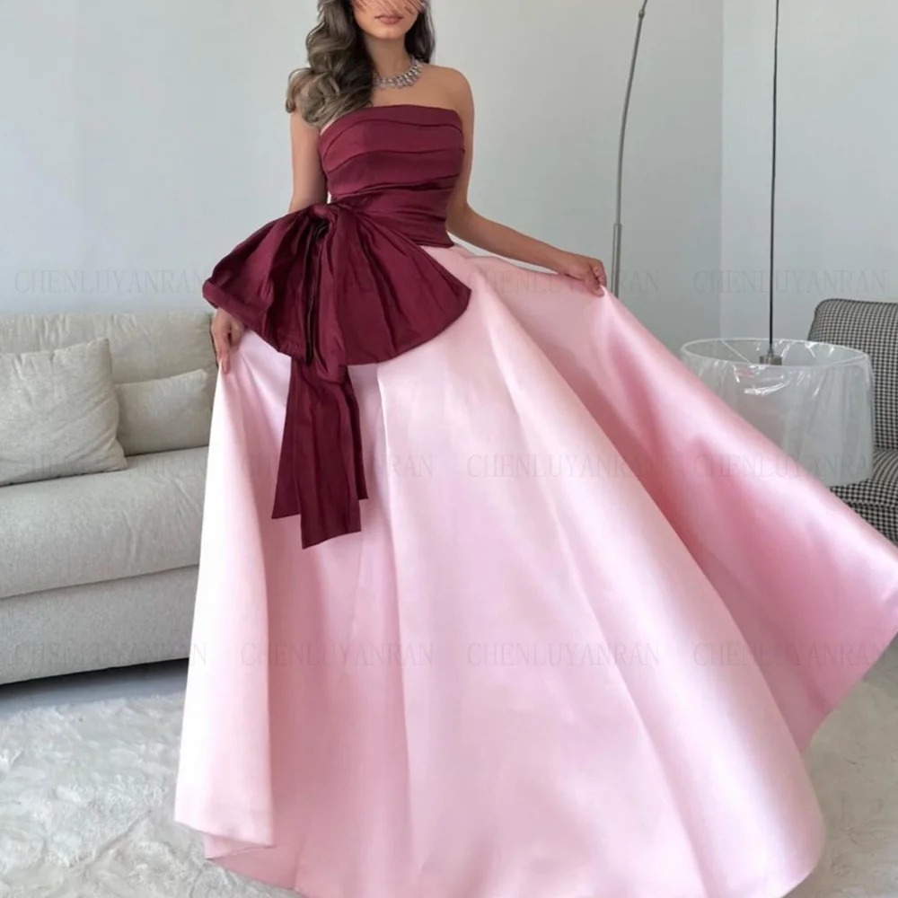 

Pink Satin Formal Occasion Dresses 2023 Strapless A-Line Sexy Party Dress Pleat Lace Up Elegant Evening Gowns فساتين حفلات