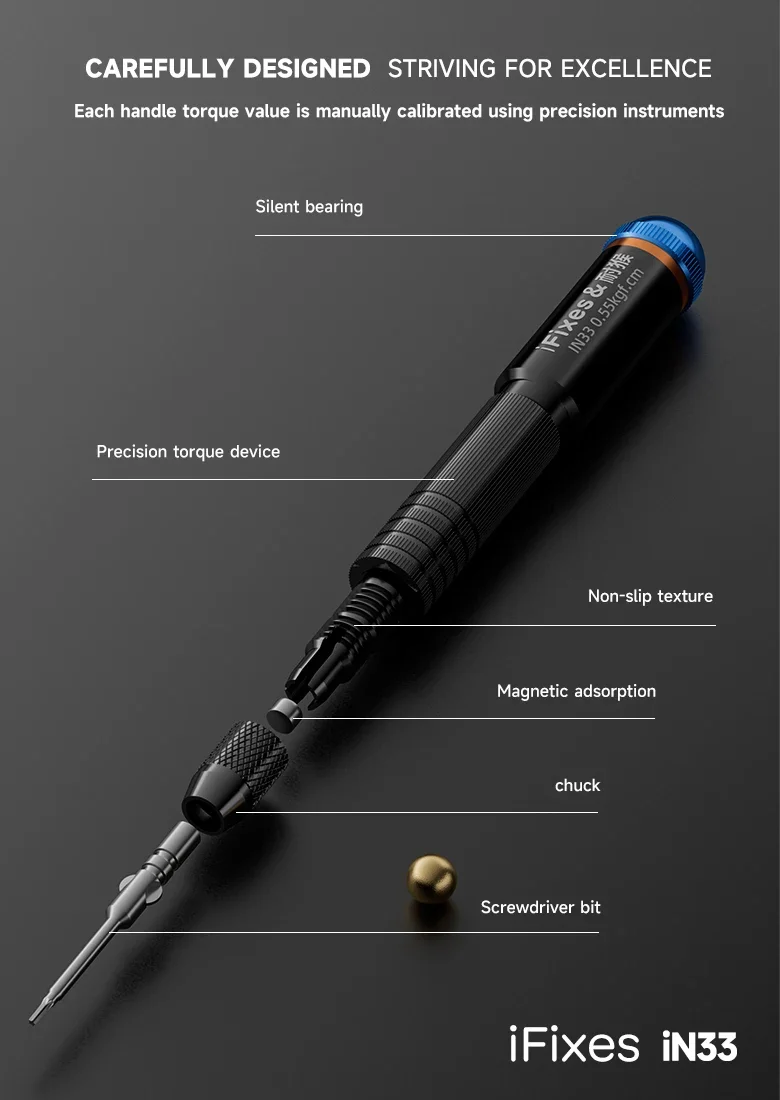 IFIXES IN33 Factory Fixed Torque 3D Screwdriver, Round Rod Anti Slip Handle Suitable for IPhone Disassembly Tool Repair To