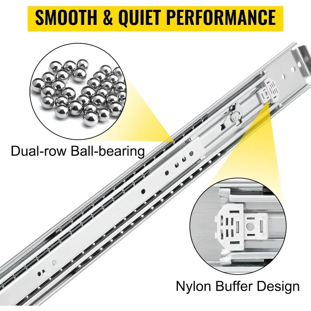 Rel Laci Pengunci 60 Inci dengan Kapasitas 500 lbs, Rel Bantalan Bola Pemasangan Samping untuk Laci Panjang yang Dapat Ditarik Sepenuhnya