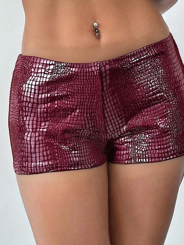 여성용 섹시 PU 가죽 반바지, 패션 솔리드 샤이니 크로커다일 프린트 슬림핏 파티 클럽 핫팬츠, 야간 외출용 Y2K 스타일