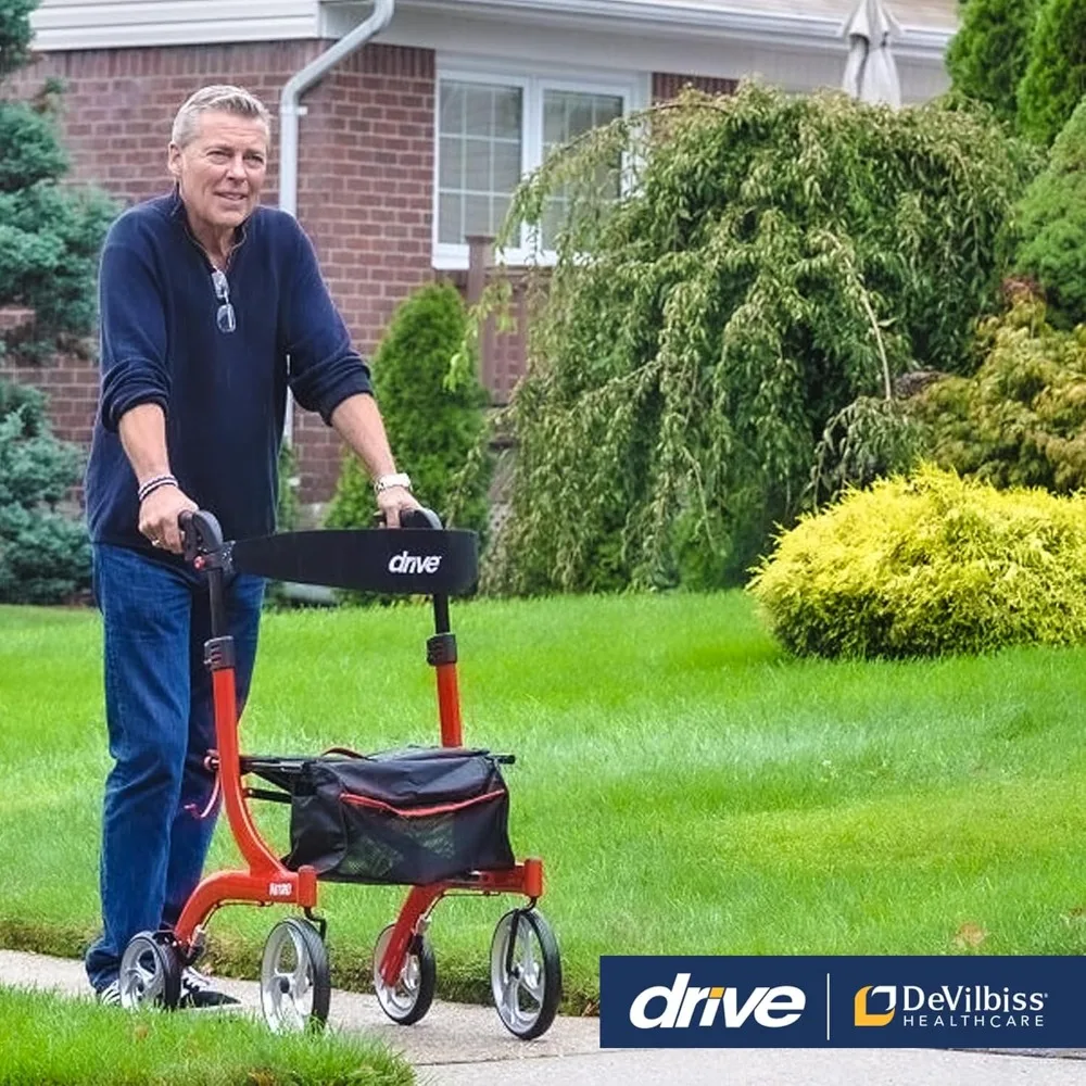 مجموعة كراسي متحركة نيترو مزدوجة الوظائف ومشاية دوارة مع فرامل يدوية ودعم خلفي، أحمر