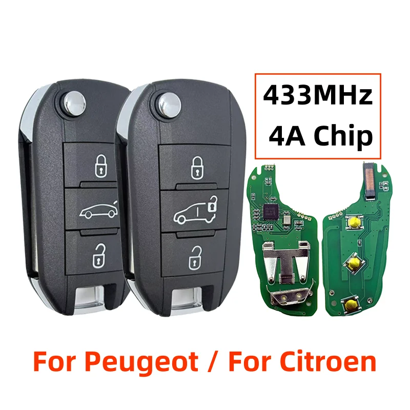 

HUF8435 3 Buttons Flip Remote Key Fob 433MHz 4A Chip HU83 Blade For Peugeot 308 3008 208 2008 508 Citroen C3 C4 C5 Aircross