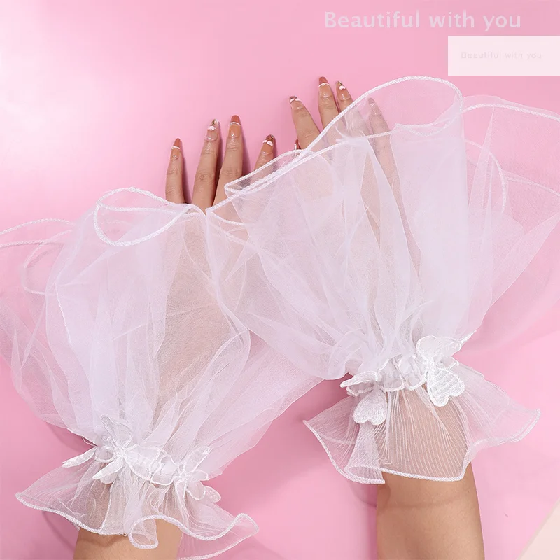 

1Pair Lace Sleeves High Quality Super Fluffy Cuffs Lolita Wrist Cuffs Nail Art Fake Pleated Cuff Manicure Props