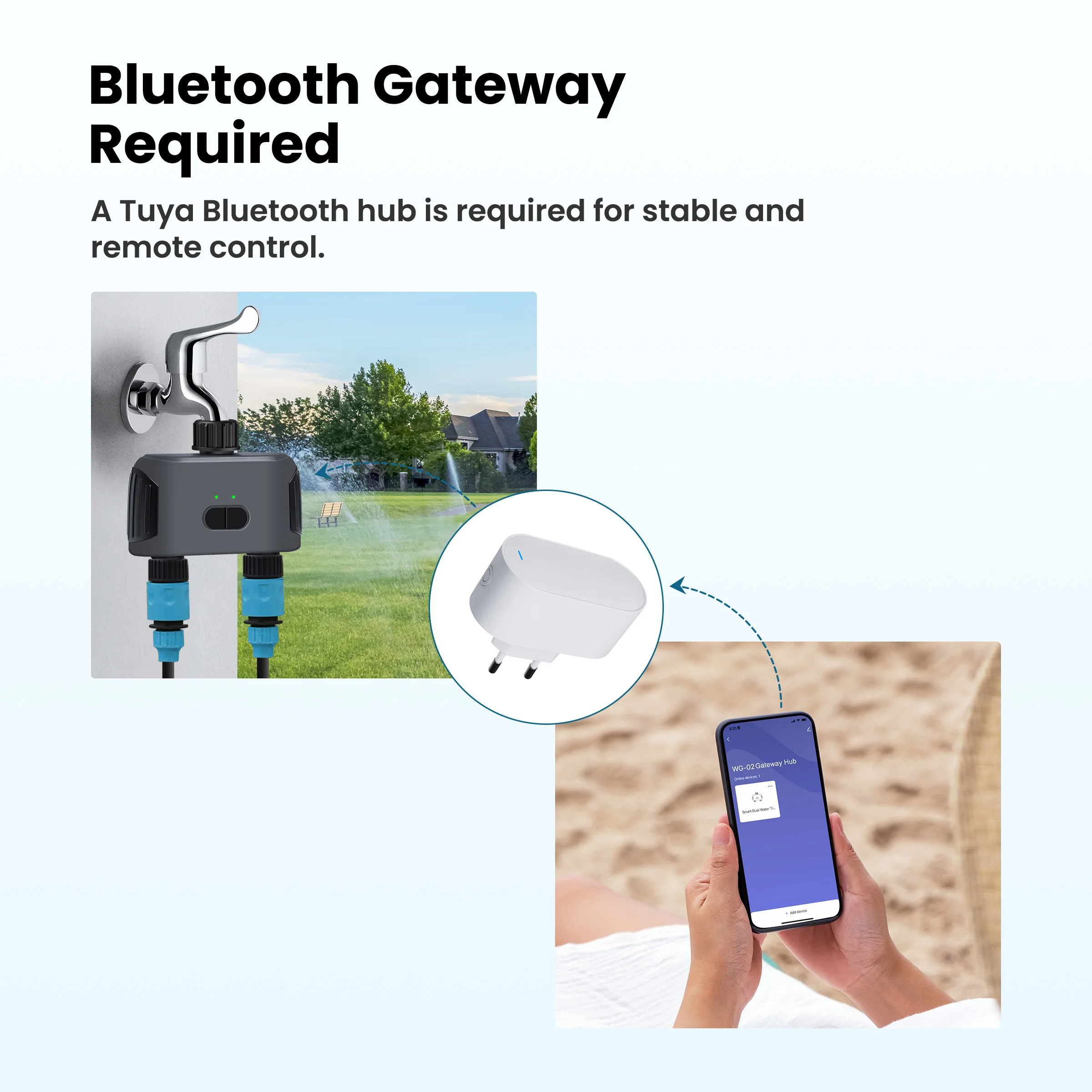 GIRIER Tuya Temporizador de agua inteligente Controlador de aspersor programable Bluetooth 2 salidas para césped de jardín funciona con Alexa Hey Google