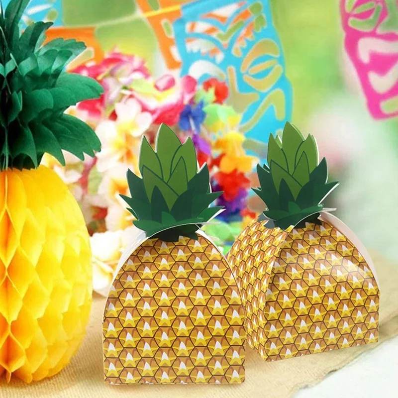 BEAU-50PCS Pineapple Candy Cookie Box Hawaiian Party Gift Packing Box Bag Luau Summer Birthday Wedding Decoration