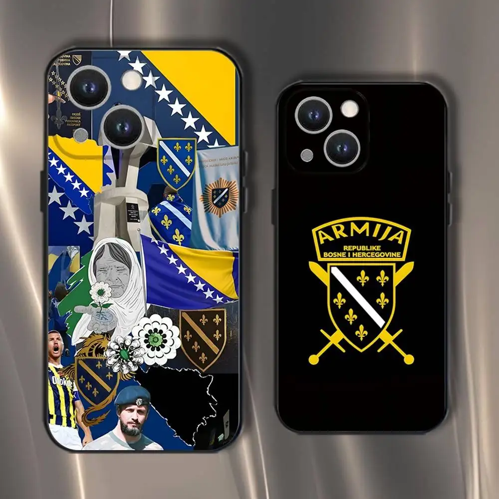 

Bosna i Hercegovina Heart Phone Case For iPhone 16,15,14,13,12,11,Pro,XS,Max,XR,Plus,E,SE4,Mini Black Soft Cover