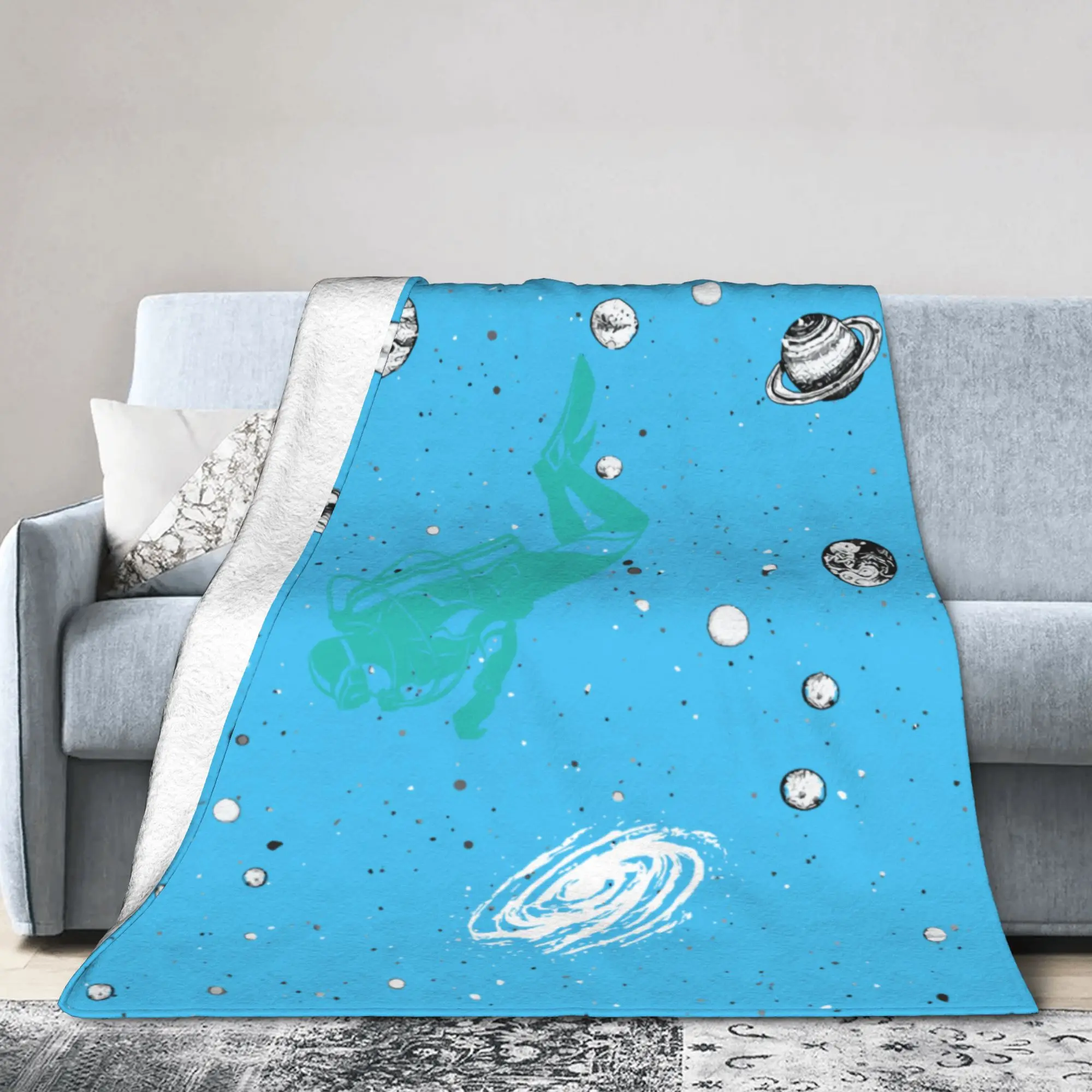 Custom Scuba Diving In Saturn Solar System Space Blanket 3D Printed  Flannel Fleece Dive Diverfor Travel Bedroom Couch Quilt