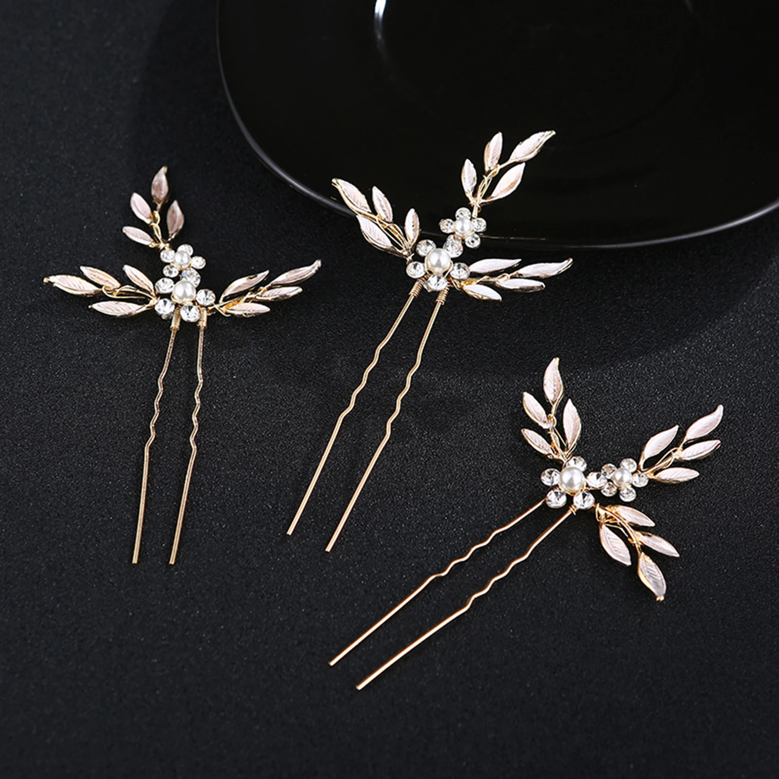 Simple Luxury U Shaped Hair Sticks Gold Color Alloy Leaf Hairpins Side Clips Bride Wedding Hairclips Woman Party Hair Jewelry