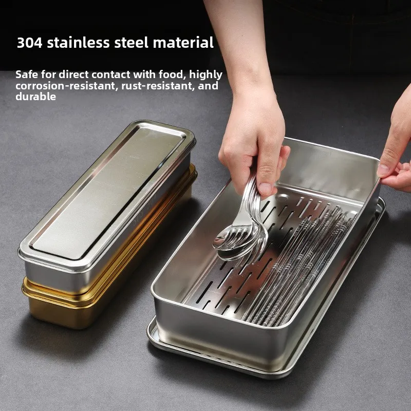 Stainless Steel 304 Kitchen Cutlery Organizer Chopsticks Box Storage Fast Spoons Rack Dish Draining Cage for Home Use