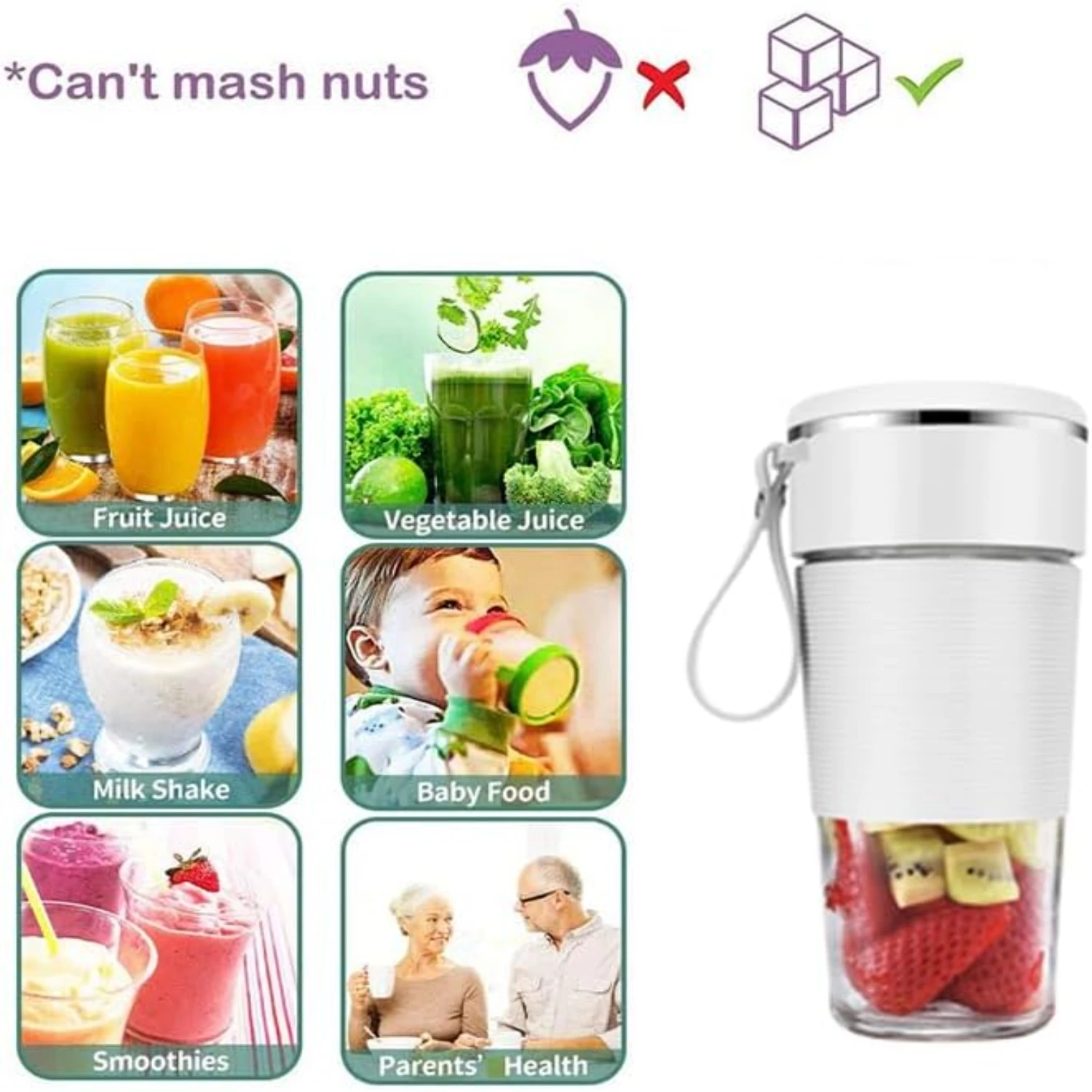 เครื่องปั่นขนาดเล็กแบบพกพาแบบชาร์จไฟได้สําหรับสมูทตี้และเชค เครื่องปั่นมัลติฟังก์ชั่นที่ขับเคลื่อนด้วย USB สําหรับใช้ในบ้านและการเดินทาง