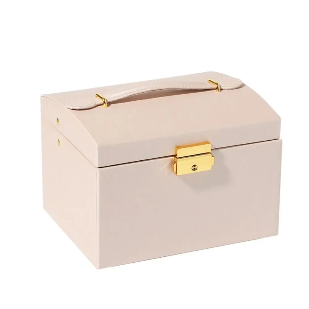 Three layer Woman Jewelry Box Leather Large Capacity Jewelry Organizer Drawer style with Lock Earrings Bracelets Display Stand