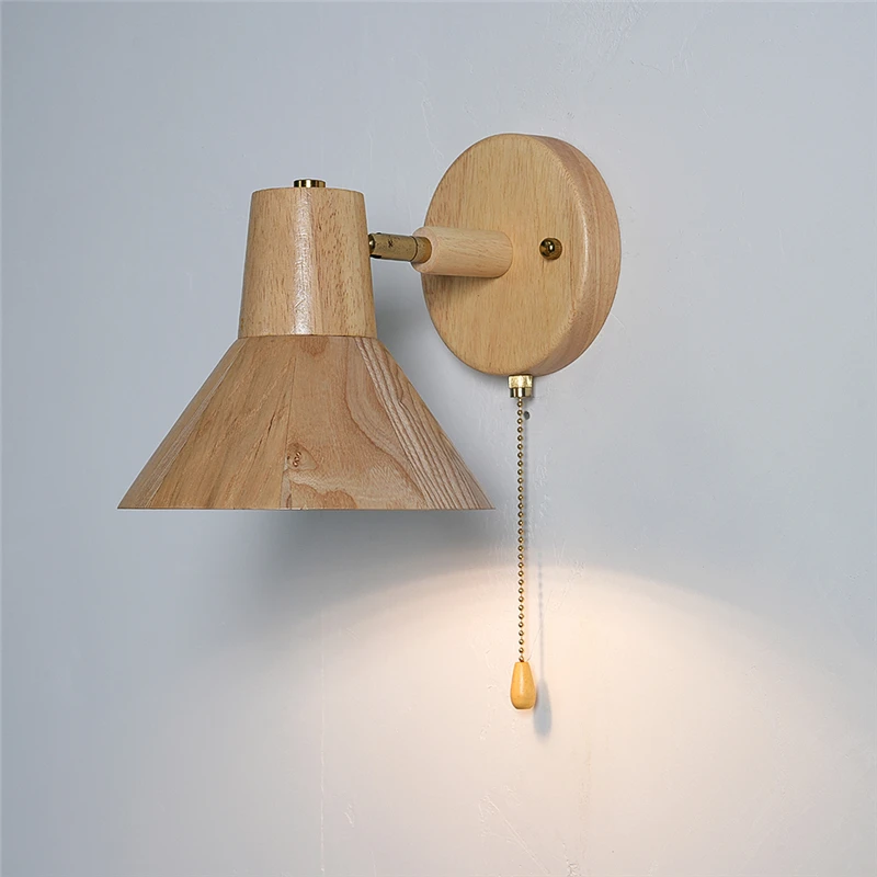 Ash Wood Wall Lamps Living Room Bedside Glass Ball Sconce Light Decor Luminaires LED With Zipper Switch Wooden Lighting Fixtures