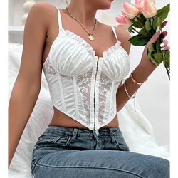 Sexy Lace Sleeveless Corset Black Summer Womens Fashion Fold Tank Top y2k Slim Backless Bra Extender Top Solid Bustiers Camisole