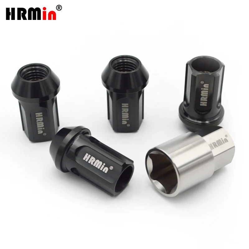 

HRMin Gr5 titanium wheel titanium lug nut M14x1.5x27-45mm 10.9 Grade open end cone seat anti-theft for VW AUDI Tesla Toyota Etc