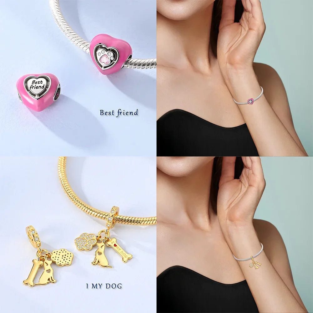 Silver-Plated Heart Pattern Charms Beads Fit Original Bracelets Bag Keychain Earring Charms Beads Pendant Diy Women Jewelry Gift