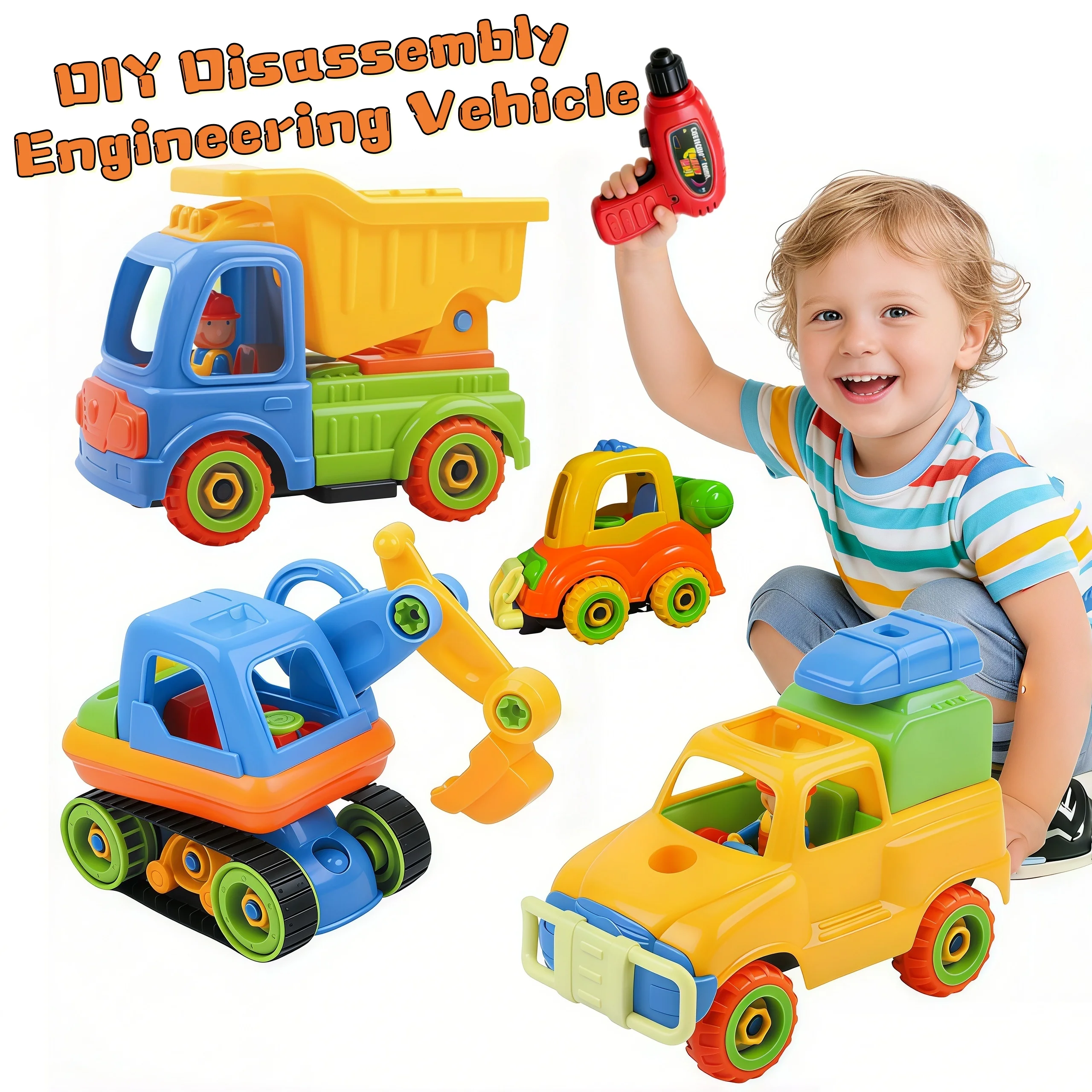 

Large DIY Detachable Construction Vehicle with Tool Kits and Electric Drill, Kid Excavator Dump Truck Tractor Vehicle Toy Gifts