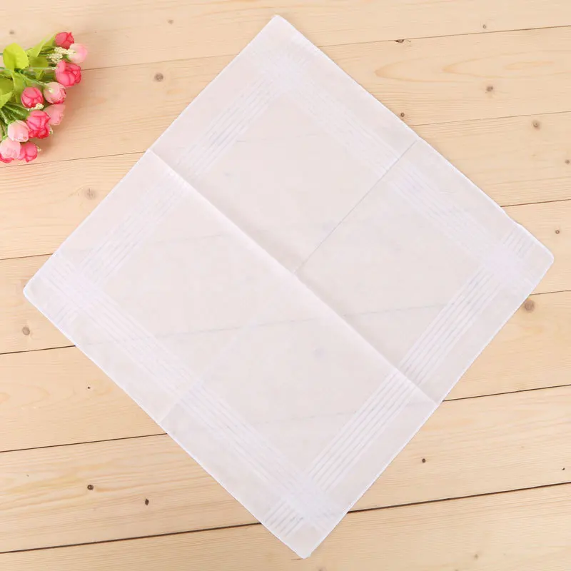 10PCS Hot White Europe Man Exceed Soft Satin Strip Handkerchief Kerchief Pure Handkerchiefs Men Cotton Furoshiki