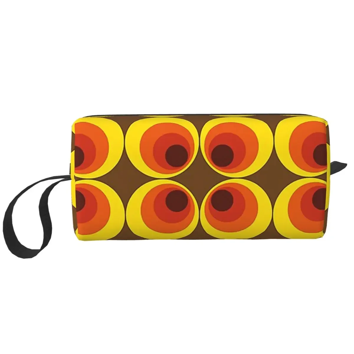 70s, 80s Funky Vintage Circle Pattern Makeup Bag Cosmetic Organizer Toiletry Cosmetic Bag for Women Beauty Travel Pencil Case