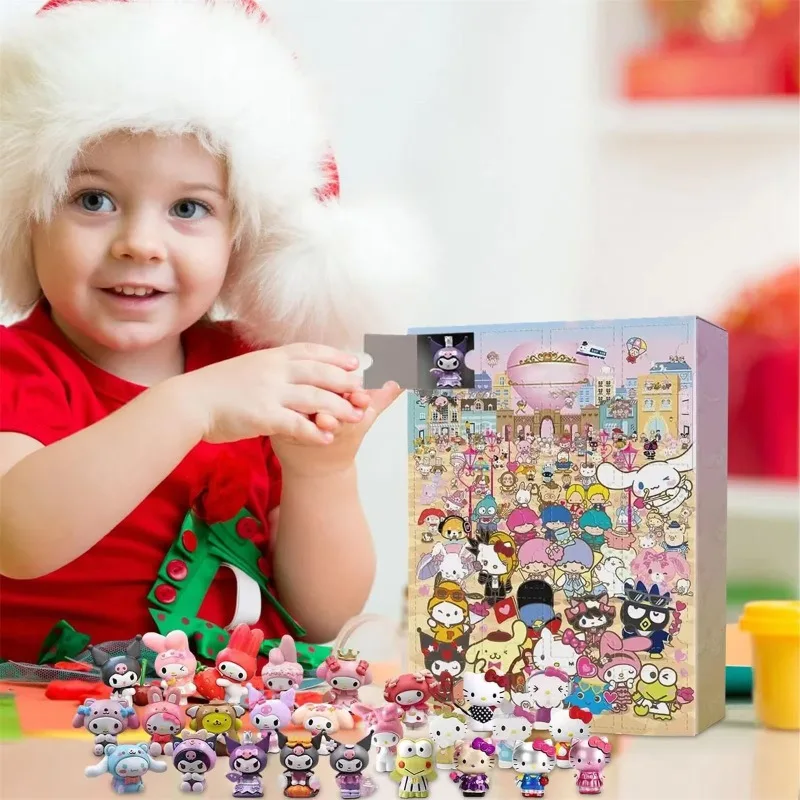 Sanrio Hello Kitty 2024 คริสต์มาส Advent ปฏิทินกล่องเด็ก Kuromi อะนิเมะตัวเลข Cinnamoroll ของเล่น My Melody หญิงของขวัญของเล่น