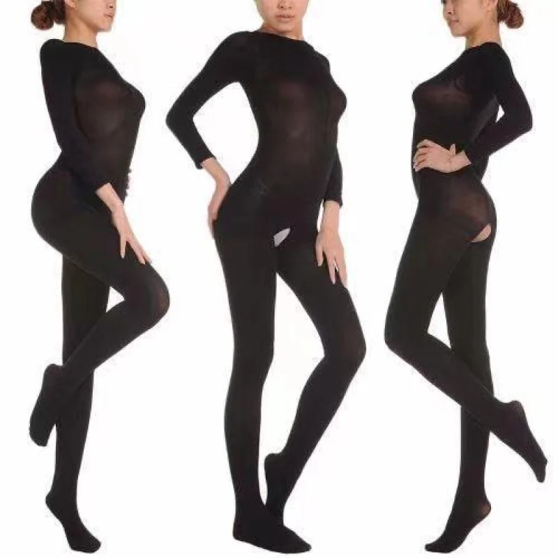 Skin Color Dance Stockings Clothing One-Piece Stockings Sexy Padded Flesh Color Long Sleeve Open without Open Crotch Full Body B