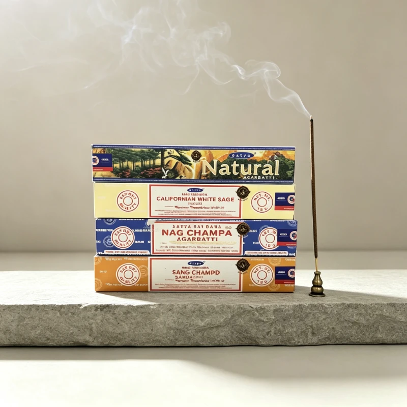 Satya Sai Baba 4boxes X15g Hand-Rolled Incense Sticks, 4 Mixed Scents: NAGCHAMPA,Sandalwood, NATURAL, White Sage, Patchouli, Etc