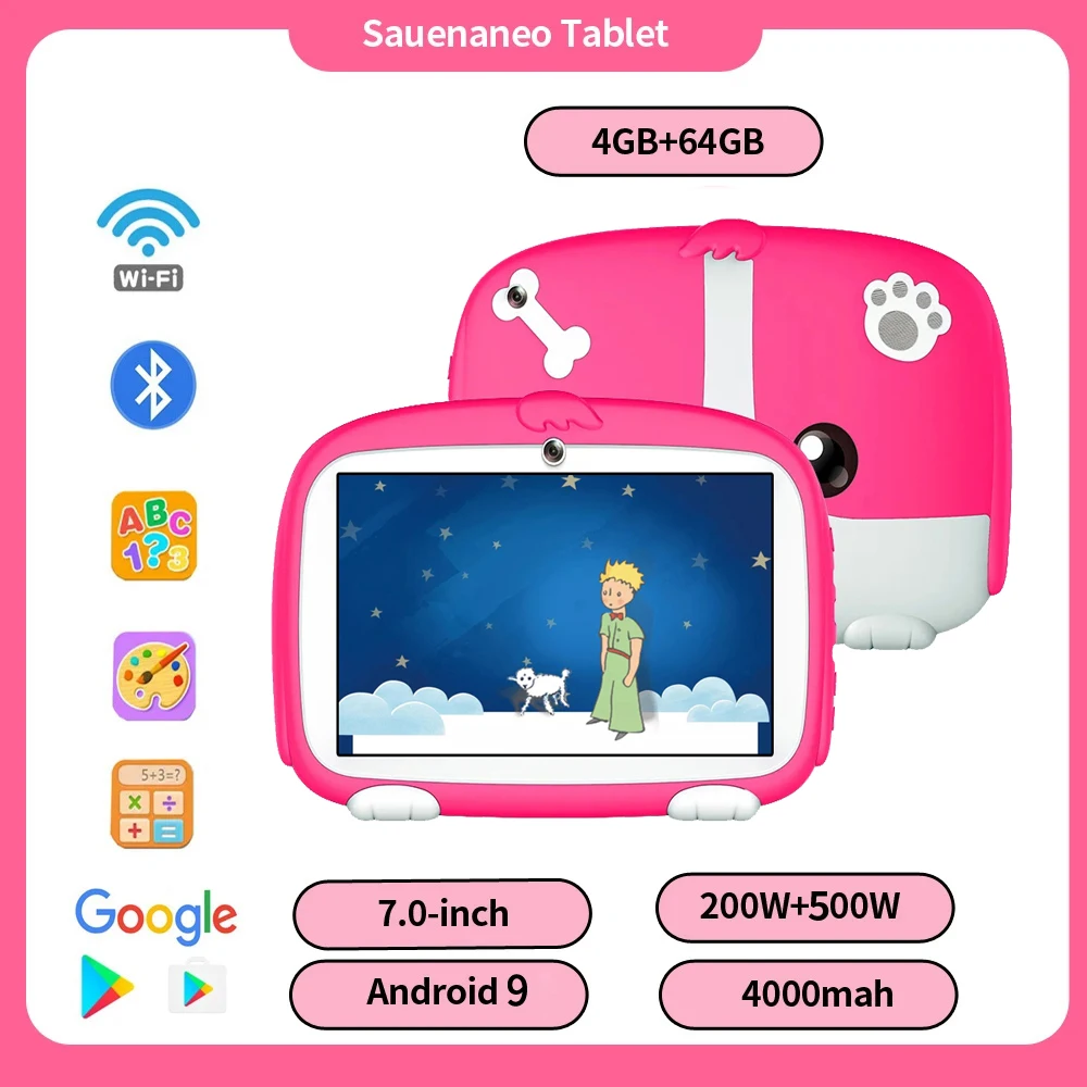 

2024 New Cartoon Dog 7-inch Children's Tablet 4GB RAM 64GB ROM Portable Carrying 4000mAh Battery 5G WIFI Android 9