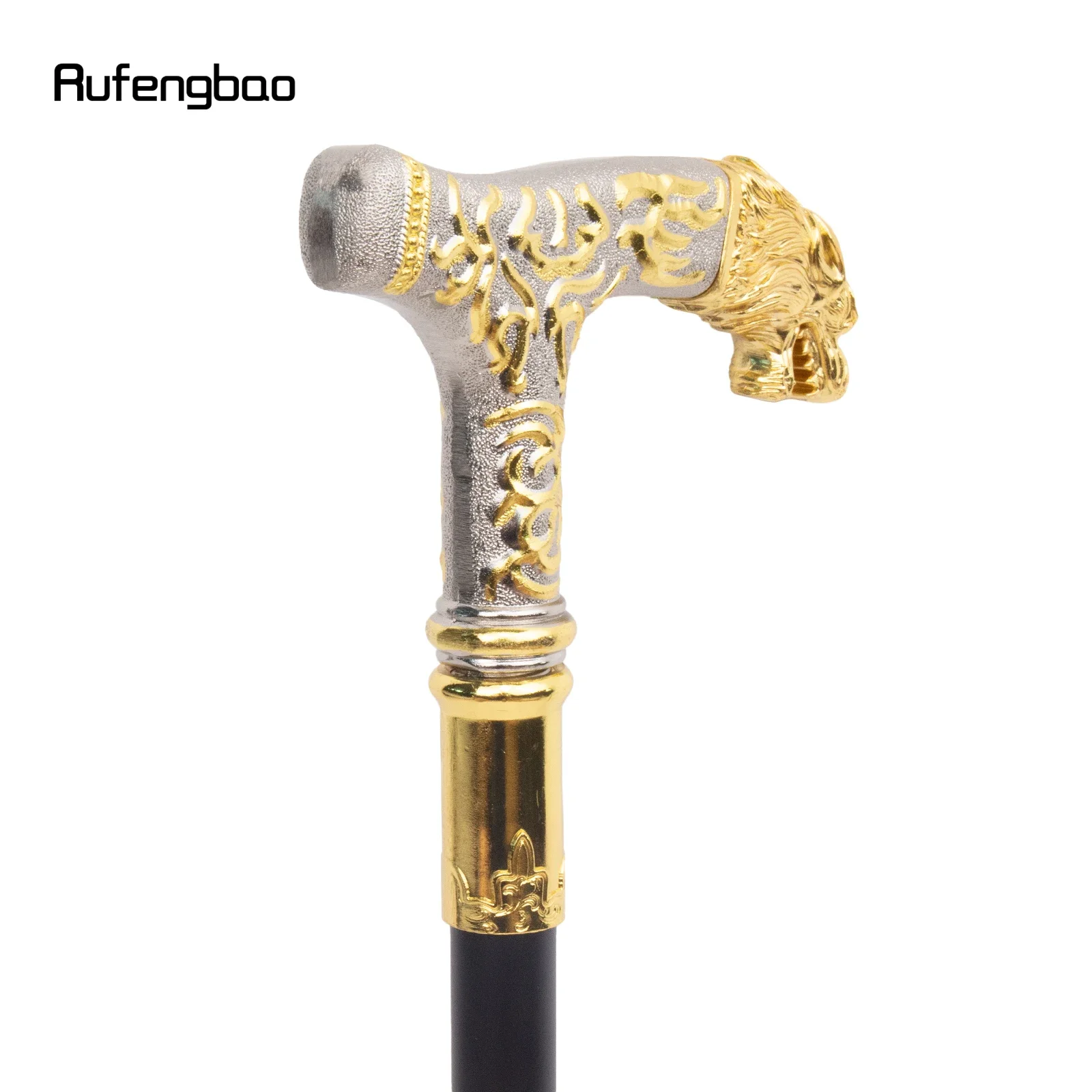 Golden White Wolf Handle Luxury Walking Stick Party Fashion Elegant Walking Stick Decorative Cospaly Cane Knob Crosier 88cm