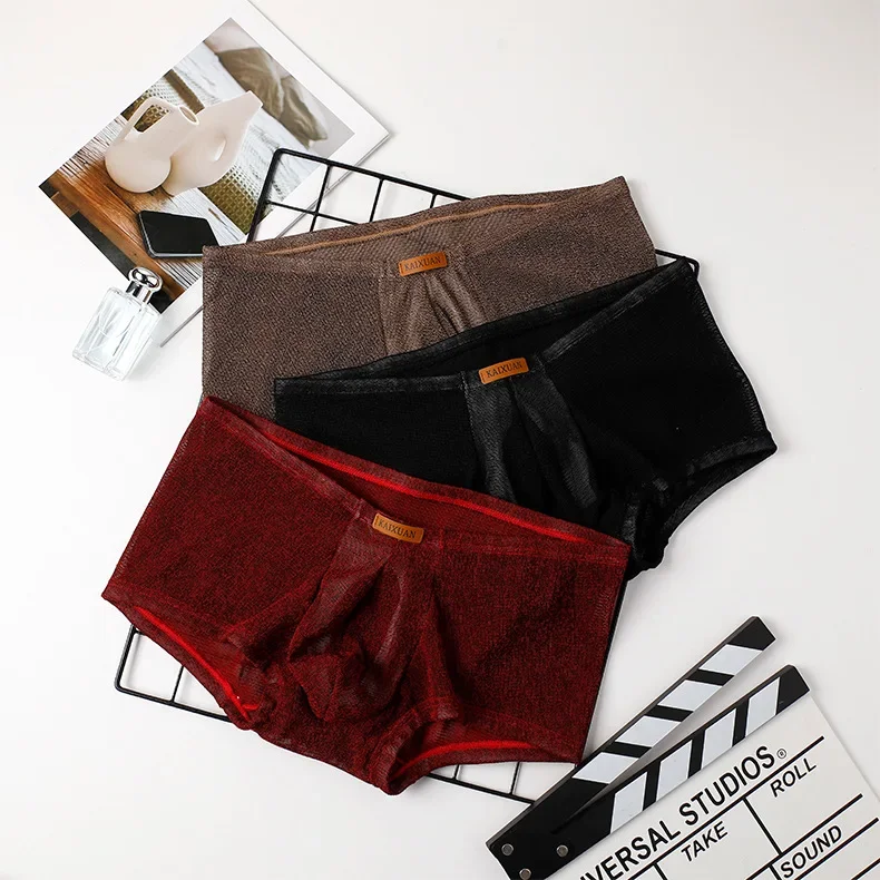 Men's Ice Silk Mesh Boxer Briefs Ultra-thin Breathable Cool Quick Dry Underwear Soft Comfortable Panties for Summer Daily Wear