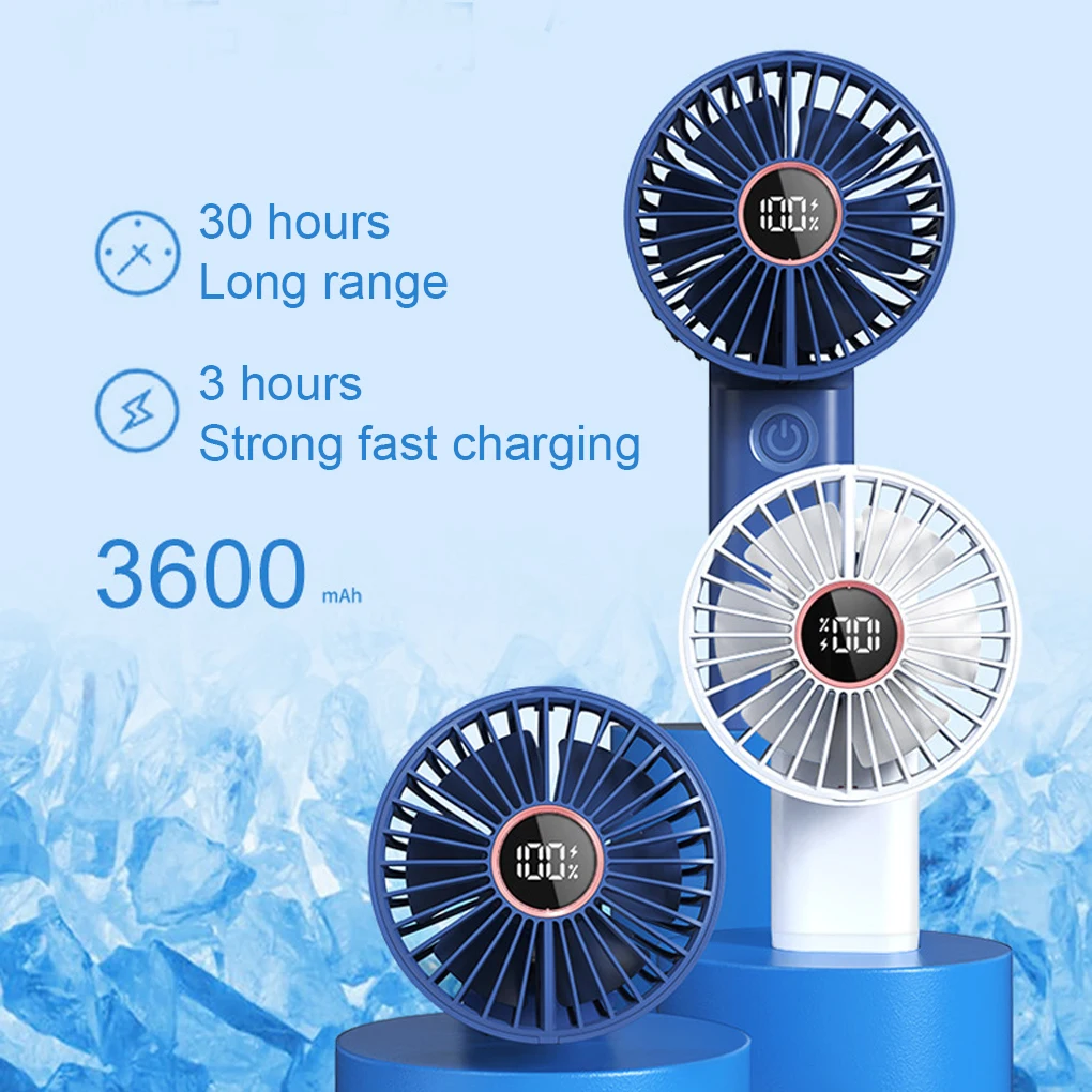 Mini Handheld Pocket Fan Rechargeable Foldable 3 Speeds Ventilator with LED Digital Display Mute Air Cooler for Home