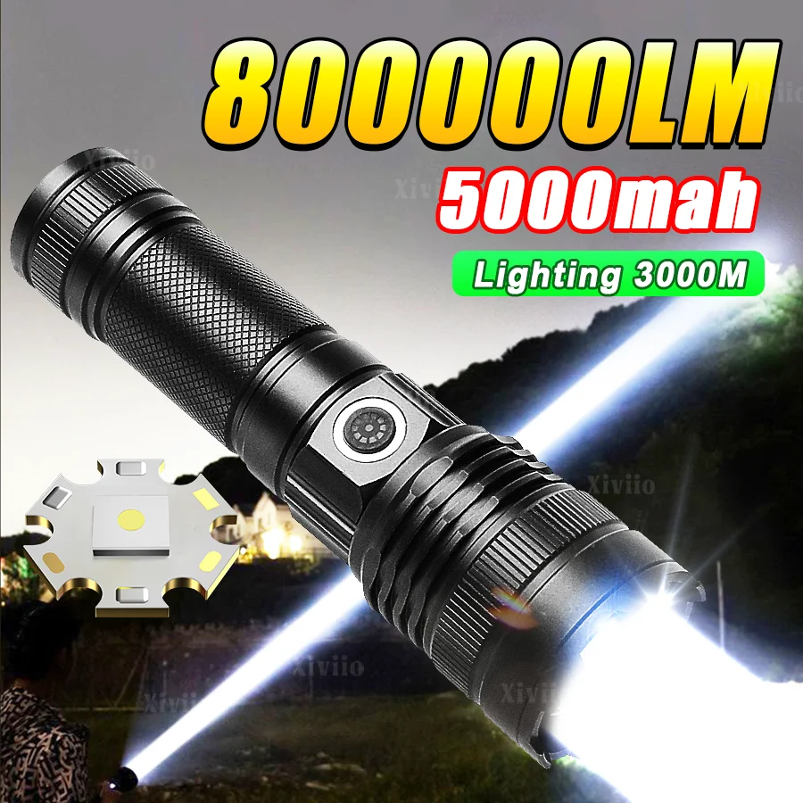 

Новый 5000mAh мощный светодиодный фонарик 500W сверх яркий на расстоянии 3km тактический фонарик USB зарядный свет на открытом воздухе