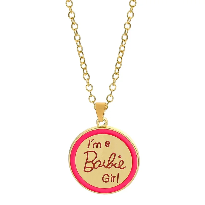 Colgante de Metal de princesa para niñas, collar de oro con patrón de cabeza, accesorios de ropa de dibujos animados, elemento de Barbie Kawaii,