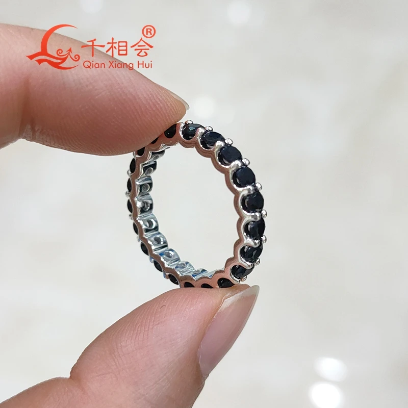 Imagem -04 - Safira 925 Prata Eternity Band Anel mm Forma Redonda Cheia de Banda Jóias de Namoro Presente Feminino Natural Preto