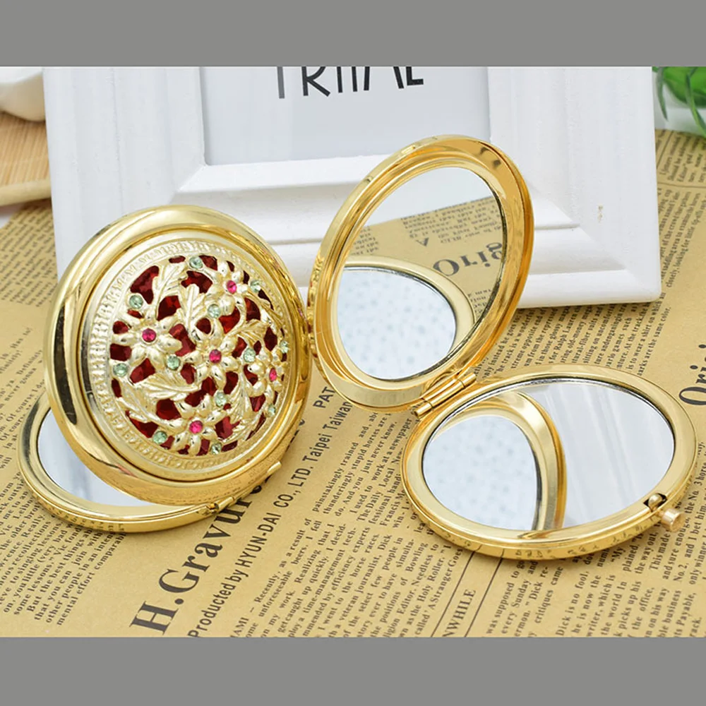 7cm size Vintage Compact hollow out Round Folding double-faced metal Retro Makeup Mirror for Bathroom Dressing Makeup Tool