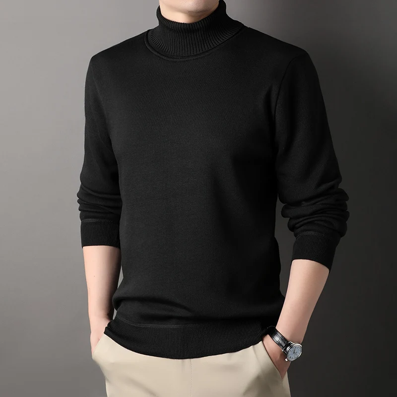 

Men's Turtleneck Knitted Pullover Sweater Long Sleeve Ribbed Trim Comfortable Warm Casual Slim Fit Top for Everyday Wear