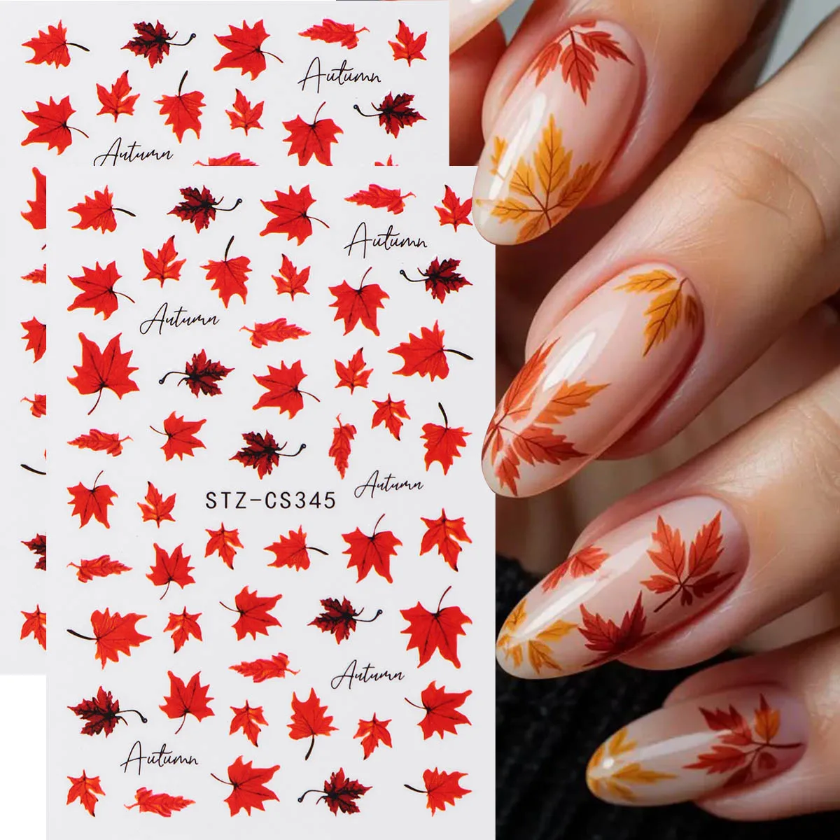 2pcs Autumn Maple Leaves Design Nail Art Stickers Autumn Leaves English Letter Self Adhesive Nail Decals Fall Nail Decorations