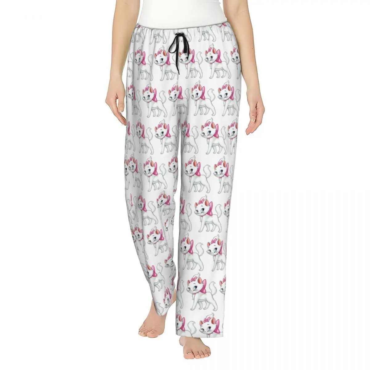 Custom Print Aristocats Animation Marie Cat Pajama Pants for Women Sleep Sleepwear Bottoms with Pockets