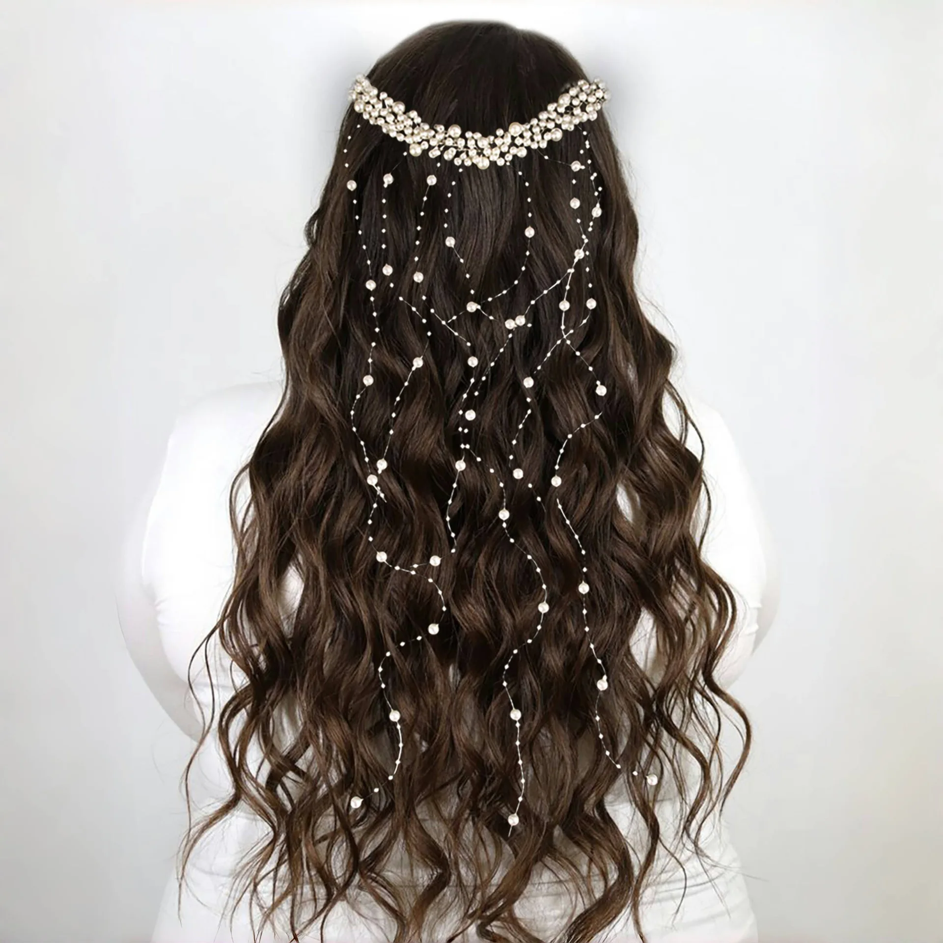 New Bride Bridal Hair Accessories Handmade Pearl Tassel Insert Comb Wave Hair Strap Wedding Headpiece Birthday Party Headdress