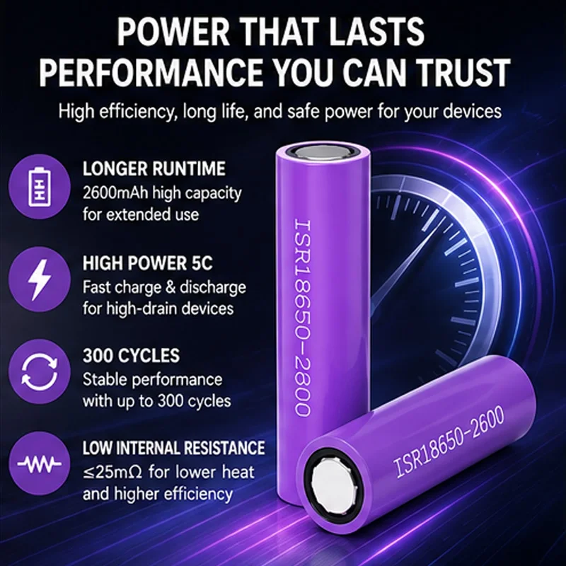 E-power 18650 2600mAh 3.7V 5C High Energy Density Li-ion Cell 9.62Wh Lightweight ≤46.5g for Portable Power & E-mobility