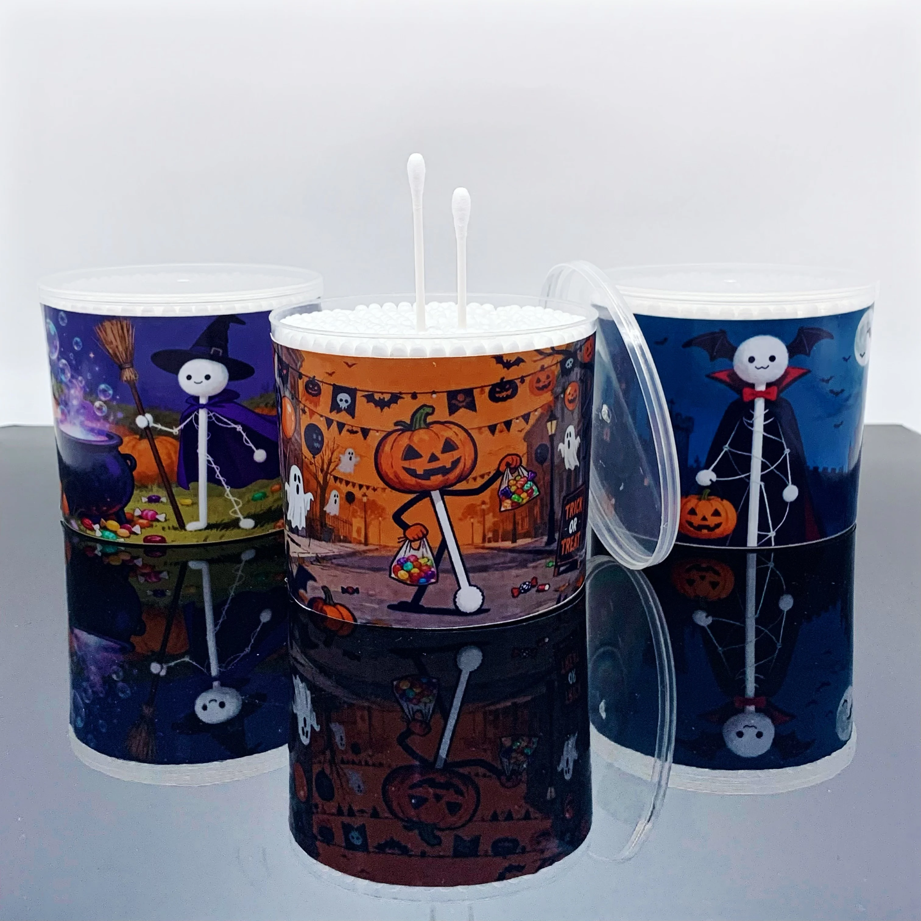 300 uds/600 Uds. Hisopos de algodón para adultos con temática de Halloween, doble cabeza, doble redondo y grueso, elementos creativos de estilismo para Halloween