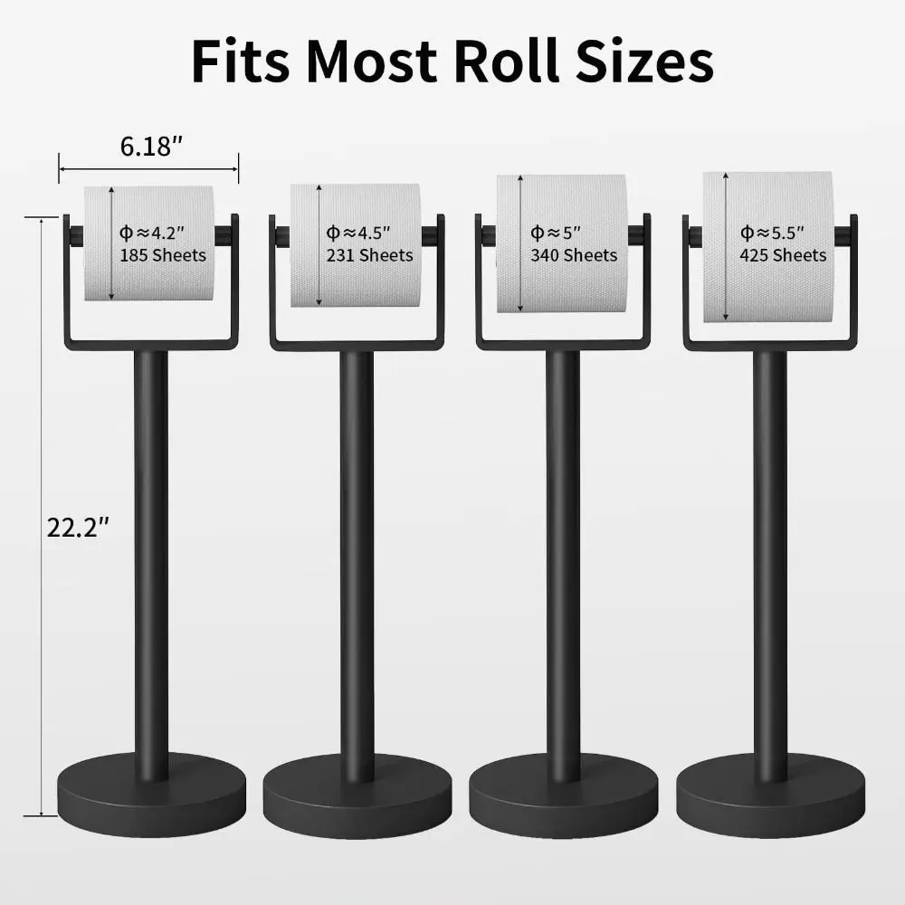 

Stainless Steel Floor Standing Toilet Paper Stand Suction Cup No Tipping Free Standing Tissue Dispenser Space Saving Stable
