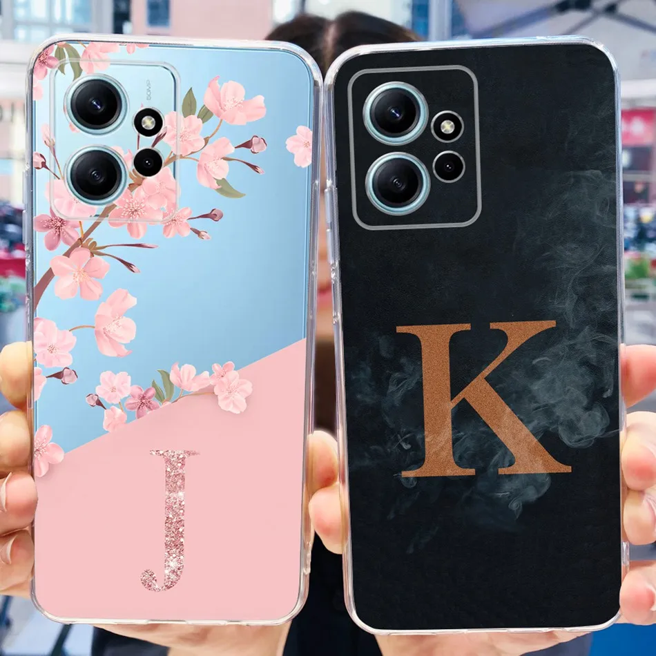 For Xiaomi Redmi Note 12 4G Beautiful Flower Fog Initial Letter Phone Case For Redmi Note12 4G Global Soft Silicone Back Cover