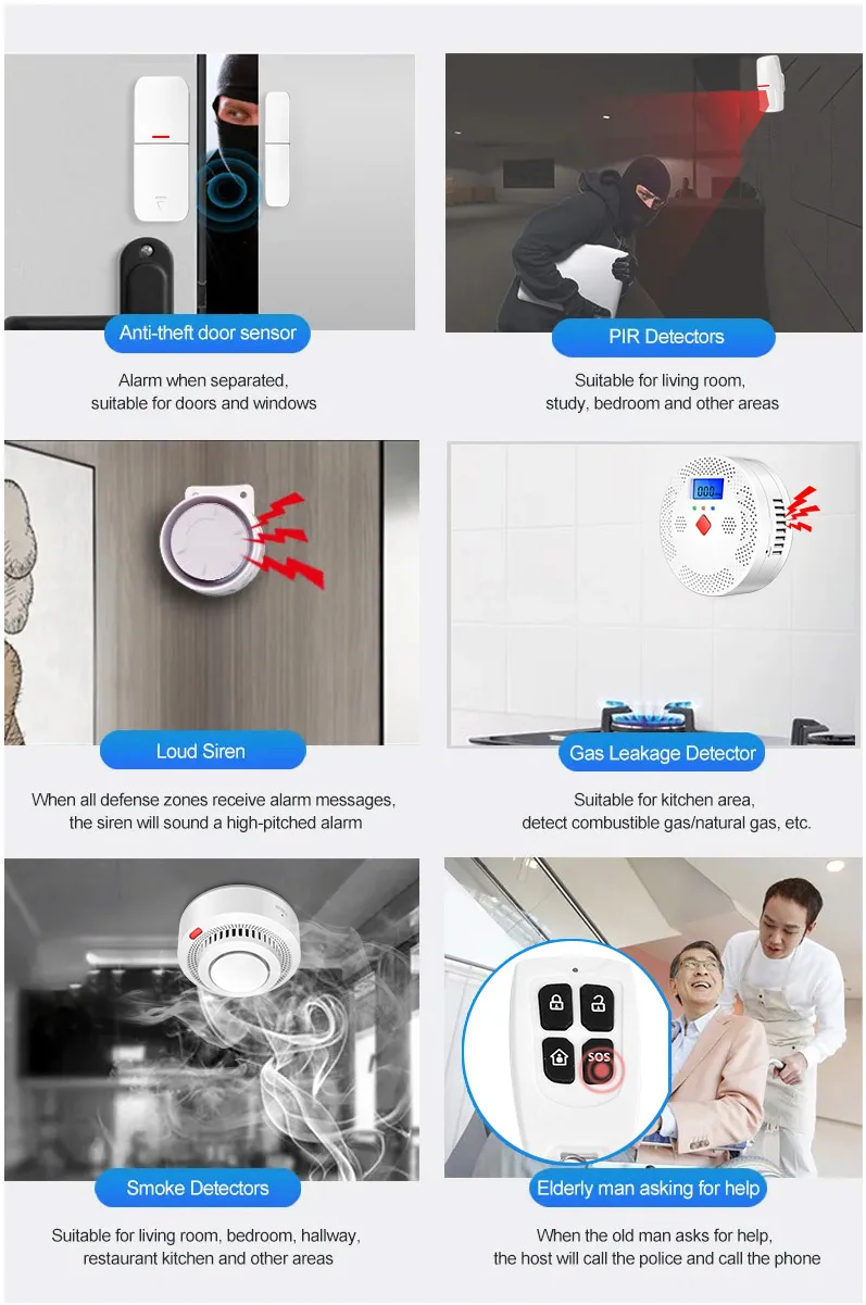 Sistema de Alarma de Seguridad para el Hogar DYGSM Tuya Smart 4G+Wifi, Sistema de Alarma Antirrobo Inalámbrico, Control 