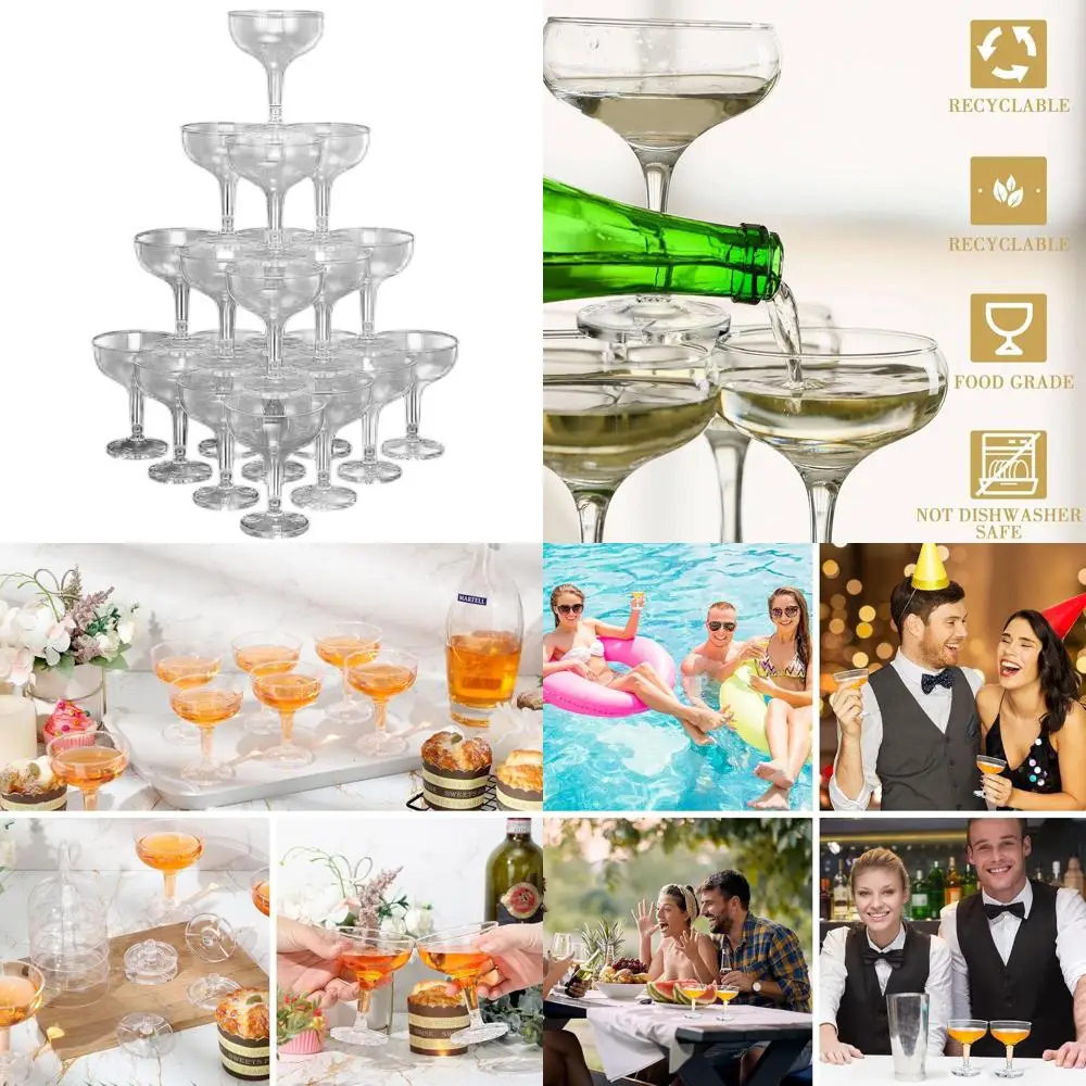 

150 Pack Clear Plastic Champagne Glasses, 5 oz Disposable Martini Cups, Stackable Stemware for Parties & Events