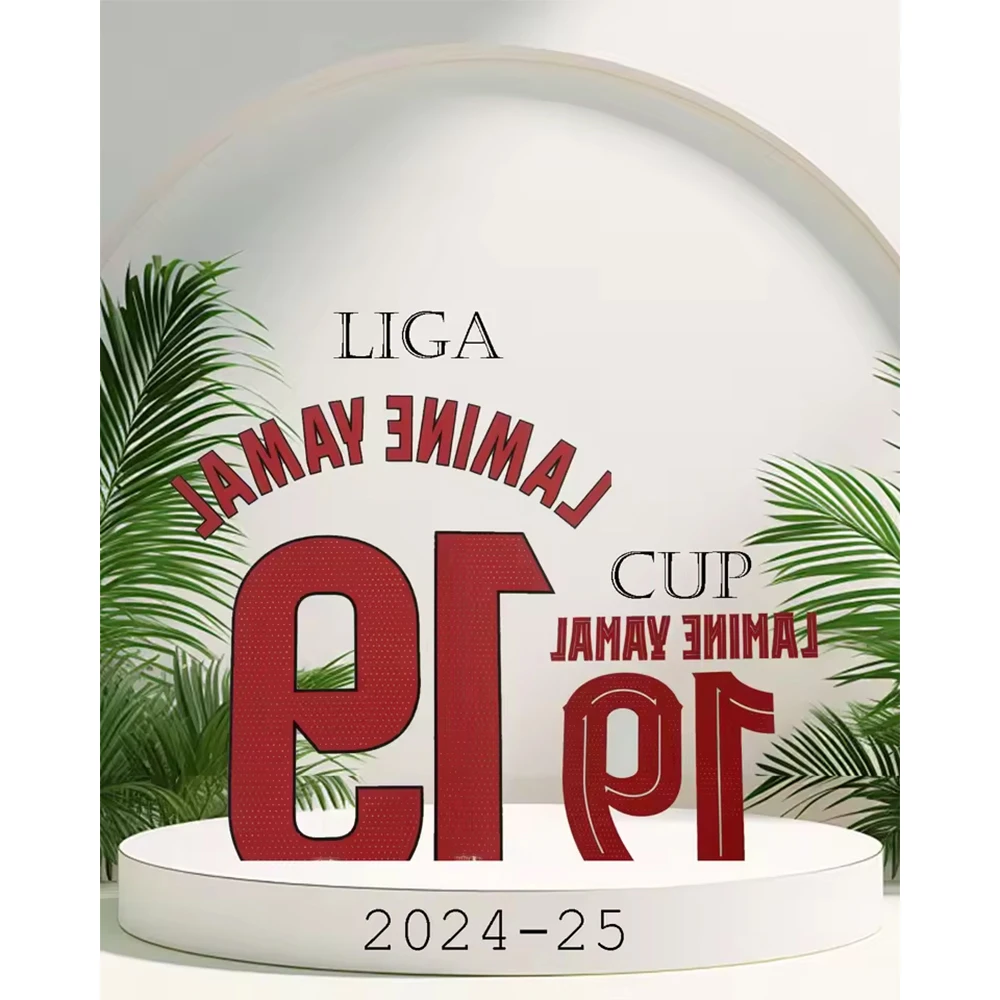 

2024/25 BARCbA away red #19YAMAL Name sets OLMO LaLi Ga and C-L PEDRI&RAPHINHA name and number top AAAA quality iron on 2025