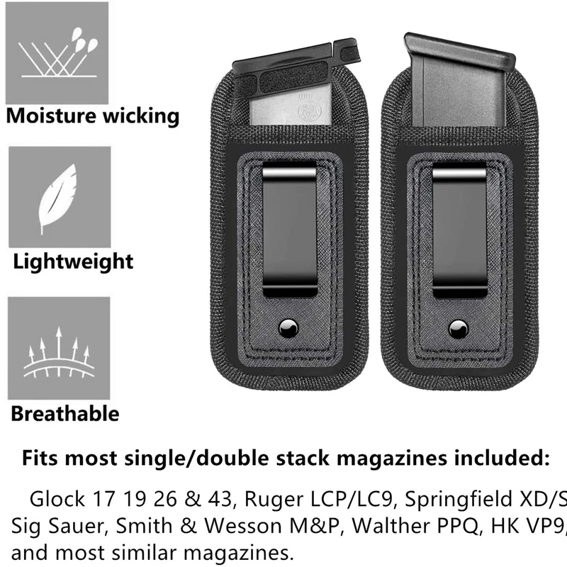 2pcs/lot 9mm .40 .45 Universal Magazine IWB Concealed Carry Holster Single Double Stack Mags Pouch for Glock 17 26 43 Sig 1911