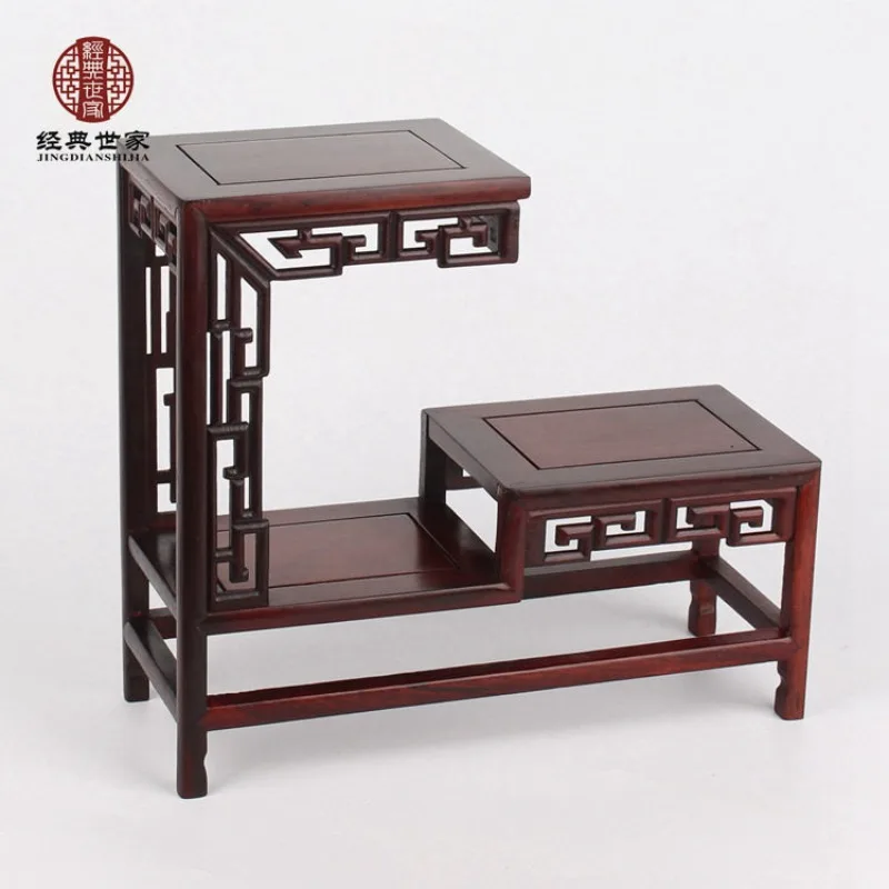 Acidwood Rosewood Multi-Tier Stepped Display Shelf - Vintage Antique Curio Stand for Teapot & Collectibles, Home Decor Rack