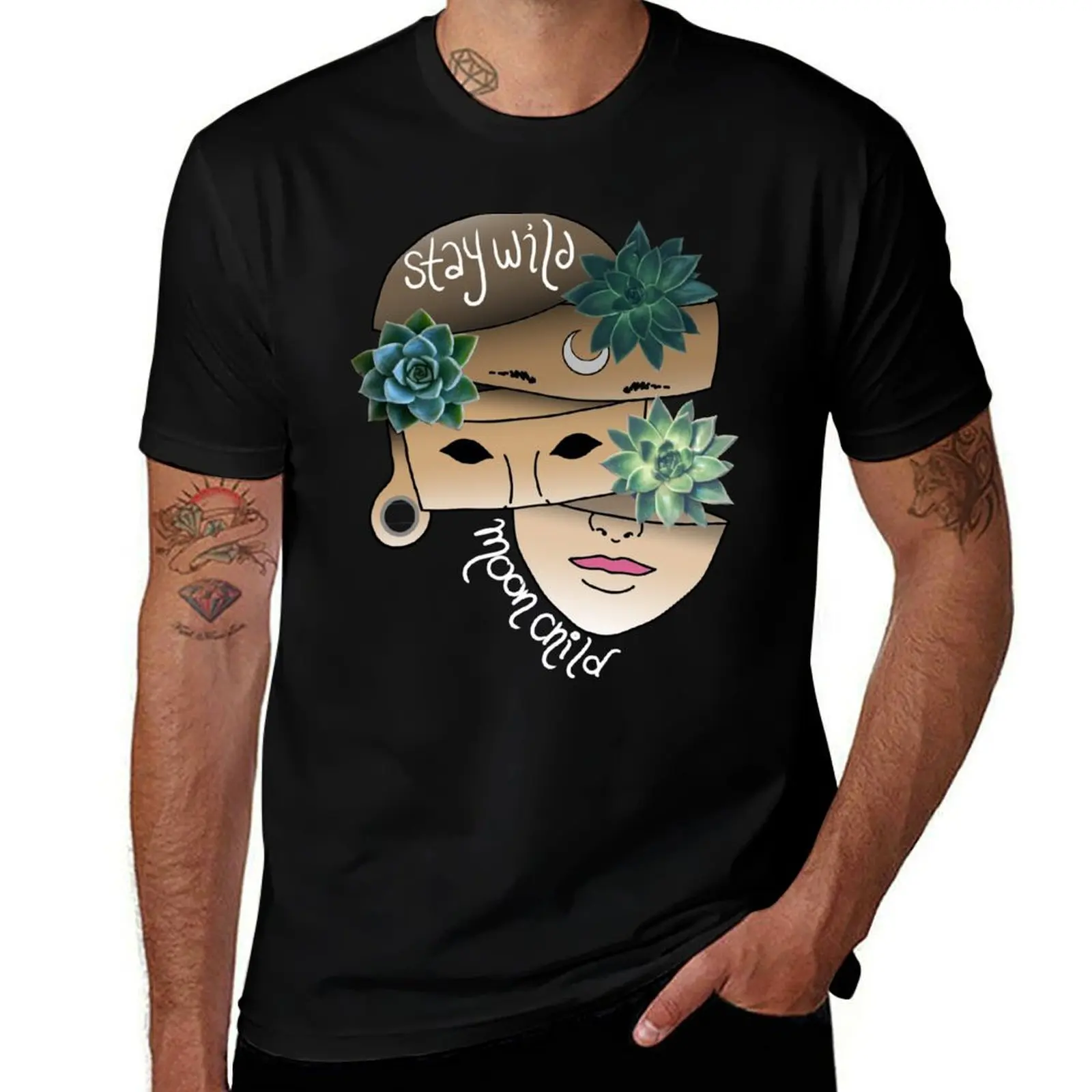 Stay Wild Moon Child, Plant Lover, Succulents, Weird and Unusual, T-Shirt Summer Casual Loose T-Shirt