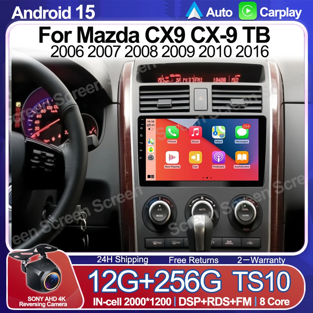 Android 15 para Mazda CX9 CX-9 TB 2006 2007 2008 2009 2010 2016 Carplay Auto Multimedia reproductor de Radio de coche vídeo táctil GPS DSP WIFI